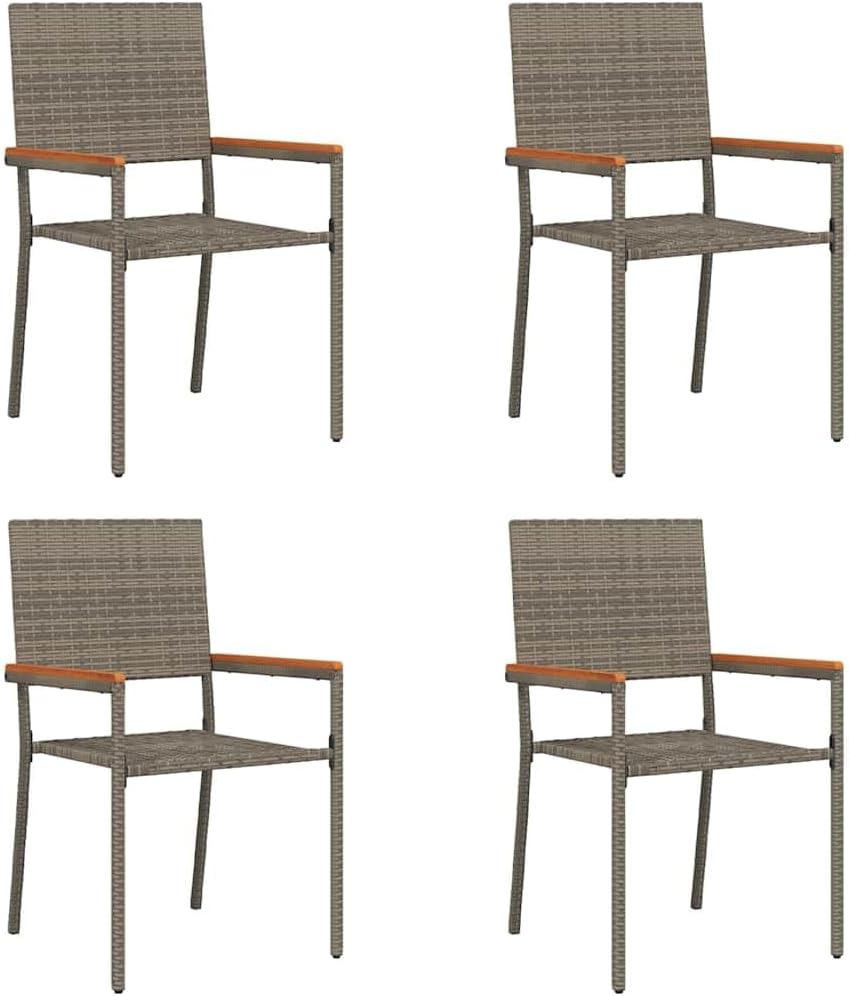 vidaXL Garden chairs 4 pcs Grey, Brown PE reed, Solid acacia wood - QUORE