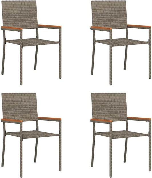 vidaXL Garden chairs 4 pcs Grey, Brown PE reed, Solid acacia wood - QUORE