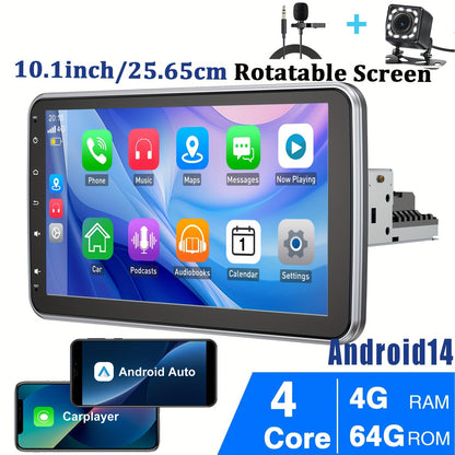 Autoradio – Autostereo – Multimedia Speler – Touchscreen Radio – Android Head Unit – 10,1 Inch Draaibaar Scherm – Android 14 Systeem – Inclusief Microfoon en Backup Camera