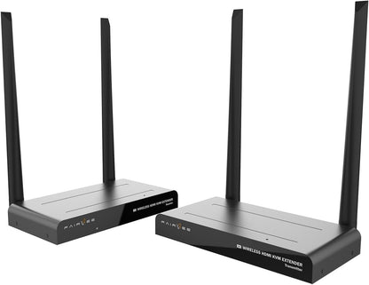 Kabelloser HDMI-Sender und -Empfänger 4K, Plug & Play-Kabelloses HDMI-Kit, KVM, IR-Fernbedienung, HDMI-Loop-Out, 5G-Stream-Video- und Audio-Extender für Laptop, Kamera, TV-Box zu Monitor, Projektor