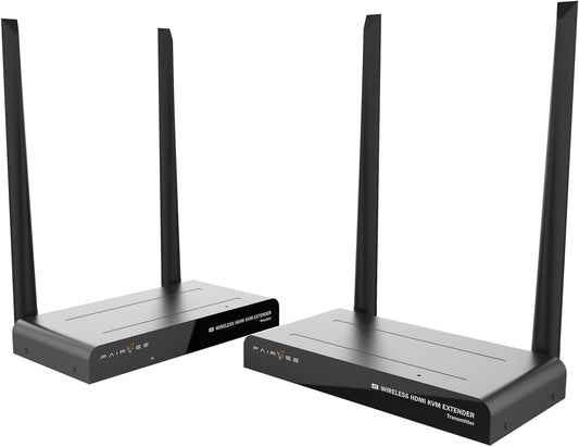 Kabelloser HDMI-Sender und -Empfänger 4K, Plug & Play-Kabelloses HDMI-Kit, KVM, IR-Fernbedienung, HDMI-Loop-Out, 5G-Stream-Video- und Audio-Extender für Laptop, Kamera, TV-Box zu Monitor, Projektor