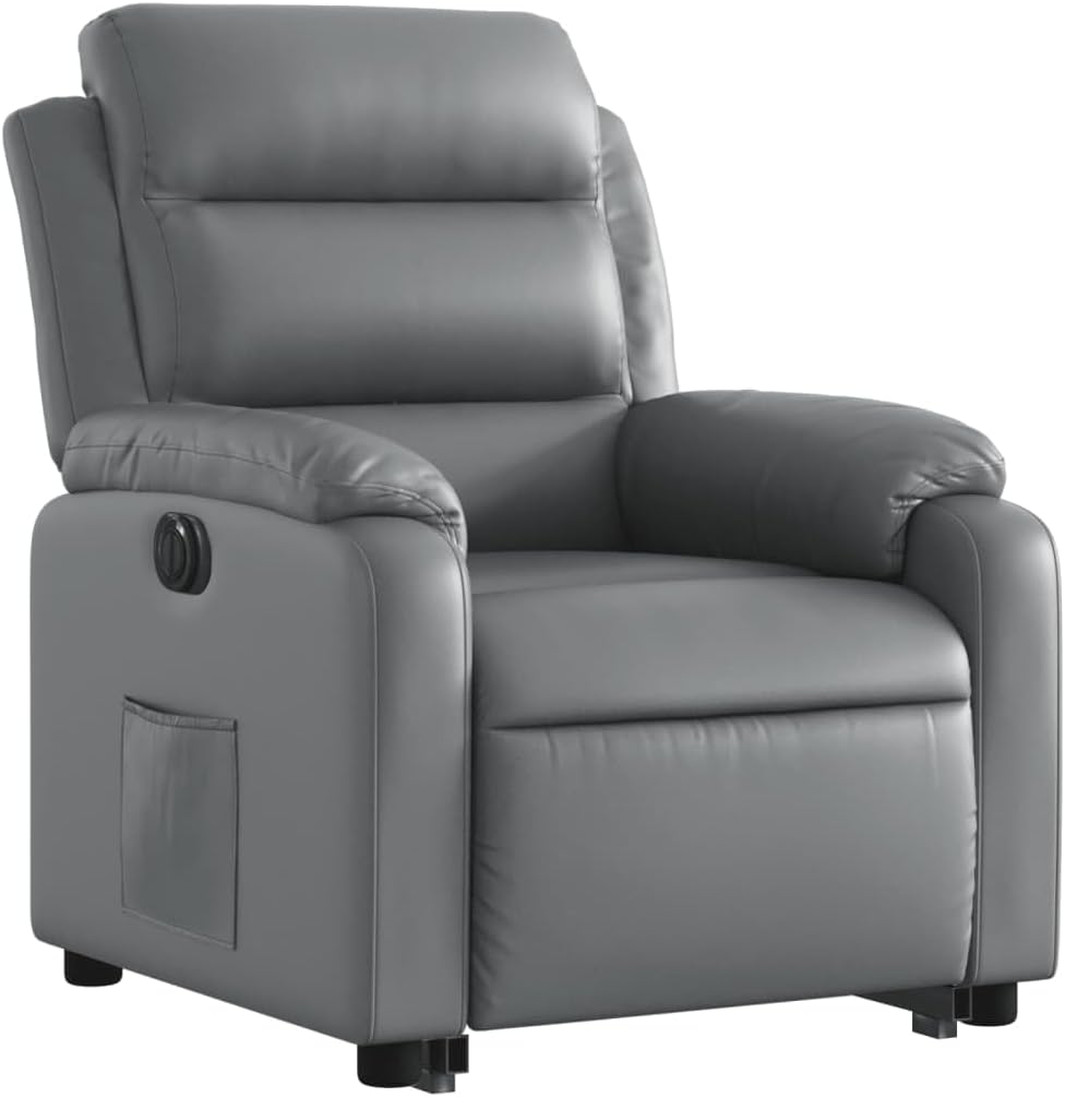 Relaxstoel met opstahulp – Elektrische Loungechair – Tv-Stoel – Ligstoel – Relaxfauteuil – Grijs Kunstleer – Elektrisch Kantelsysteem – Traploos Verstelbare Ligfunctie