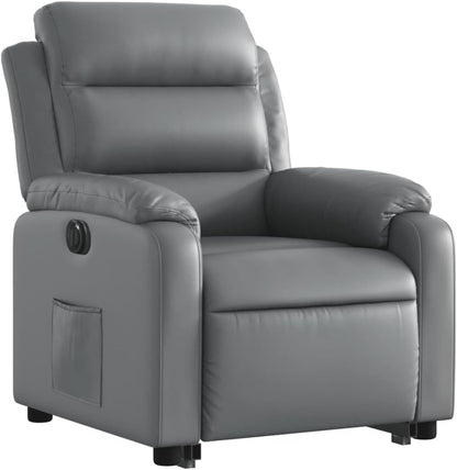 Relaxstoel met opstahulp – Elektrische Loungechair – Tv-Stoel – Ligstoel – Relaxfauteuil – Grijs Kunstleer – Elektrisch Kantelsysteem – Traploos Verstelbare Ligfunctie