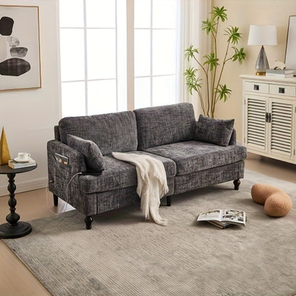 2-zits bank – loveseat – tweezitsbank – kleine bank – compact sofa – grijs chenille – direct gebruiksklaar – zijopbergzak