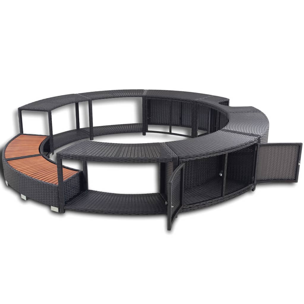 Hot Tub Afwerkset – Spa Rand Bescherming – Jacuzzi Ombouwset – Hot Tub Renovatie Kit – Zwarte Spa Accessoires – Waterbestendig Eucalyptus Hout – Ingebouwde Opbergruimte Met Batterijvak - Zwart