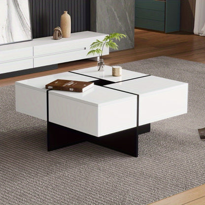 Salontafel – Woonkamertafel – Bijzettafel – Koffietafel – Tafel – Hoogglans Afwerking – 70x70x35 cm Met Opbergruimte En 4 Laden