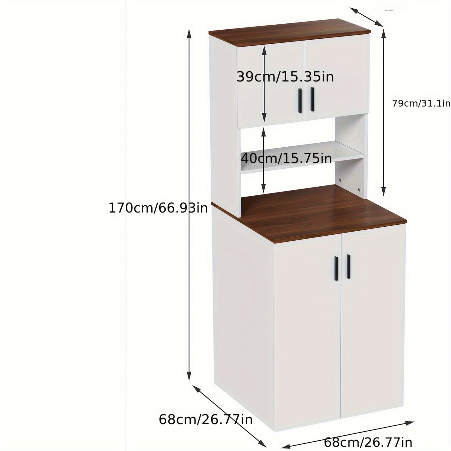 Wasmachinekast – Wasmachinekast – Opbergkast Wasruimte – Bijkeukenkast – Kast Wasmachine Droger – Met Dubbele Deuren – Walnoot-look Blad – 170x68x68 cm – Geluidsdempend – Verstelbare Planken - Wit