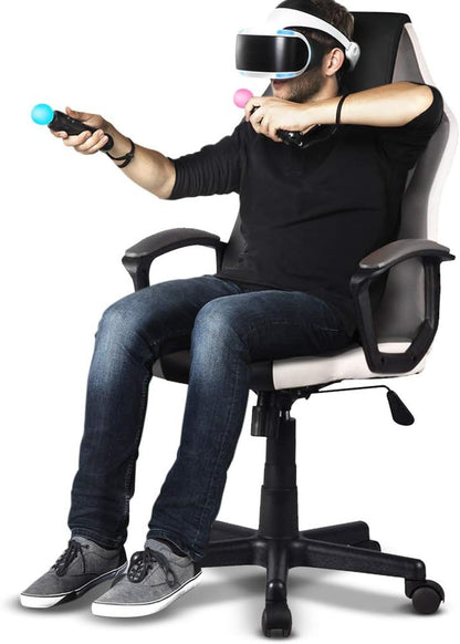 BAKAJI Ergonomische managersstoel, gamingstoel, racingstoel, kunstleer, inrichting voor kantoor, thuis, kinderkamer, vergaderruimte, in hoogte verstelbaar, draaibaar en draaibaar (grijs)