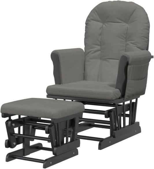 Schuifstoel – Relaxstoel – Fauteuil – Voedstoel – Lounge Stoel – Massief Rubberhout – Donkergrijs Stof