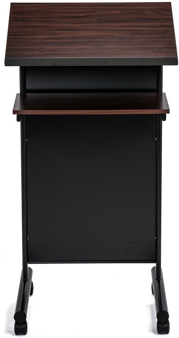 Audio-Visual Direct Lessenaar Podium op wielen - sta-bureau met opbergplank - kers/zwart - ideaal voor presentaties en laptopgebruik