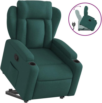 Relaxstoel met Opstahulp – Tv-Stoel – Ligstoel – Relaxfauteuil – Stoel Met Kantelsysteem – Elektrische Opstahulp – Handmatig Verstelbare Ligfunctie – Donkergroen Stof