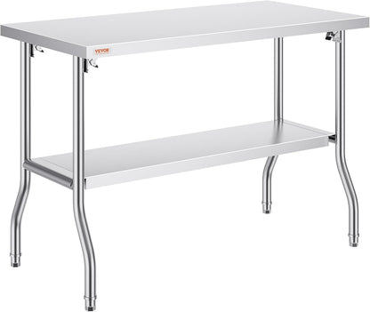 VEVOR Werktafel Keukentafel, 1220 x 610 x 850 mm Roestvrij Stalen Werktafel, Zilver Commerciële Werktafel, Gebruikt in de Gezinskeuken, Garage, Commerciële Keuken, Restaurant, Koffieshop, Laboratorium