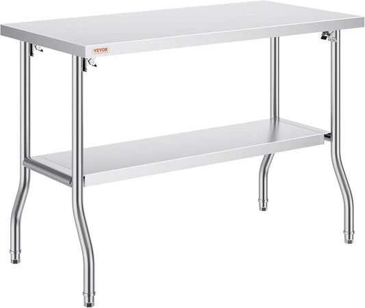 VEVOR Werktafel Keukentafel, 1220 x 610 x 850 mm Roestvrij Stalen Werktafel, Zilver Commerciële Werktafel, Gebruikt in de Gezinskeuken, Garage, Commerciële Keuken, Restaurant, Koffieshop, Laboratorium