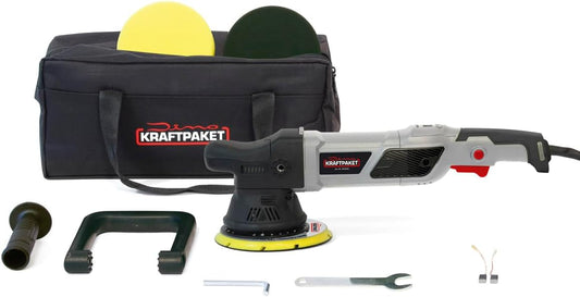 Dino Kraftpaket, 15-950 W, excentrische polijstmachine, 12-traps, met LCD-display en geheugenfunctie, set met polijstspons, polijstschijf, tas voor auto, boot, XL-HUB