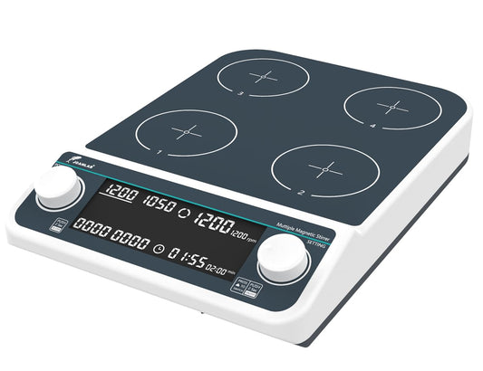 JOANLAB Magneetroerder, digitaal, 4-voudig, met sync/Async-functie, 50-1500 omw/min, timer, 4 x 500 ml, voor laboratorium (MMS-4PRO)