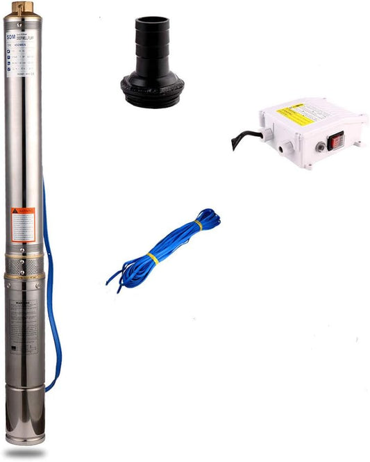 Roestvrijstalen Diepbronpomp – Dompelpomp – Tuinpomp – Fonteinpomp – Waterpomp – Compact 7 cm – Krachtig 370 W, 3300 l/u