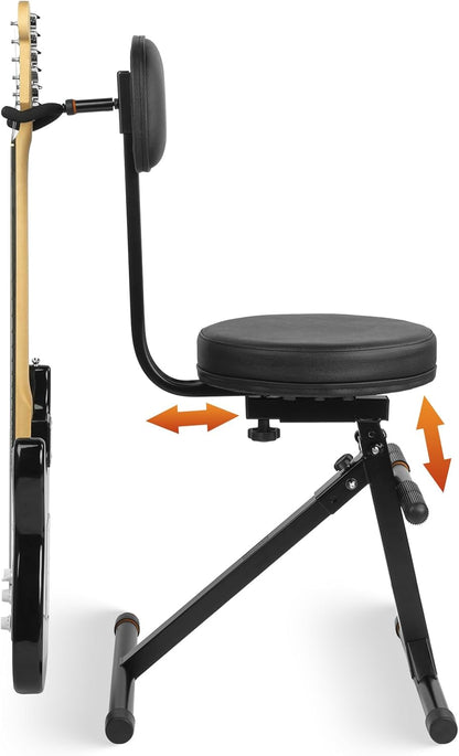 STRICH Gitaarkruk, gitaar zittrommelstoel, muzikant drumtroon met rugleuning, gitaarstoel voor volwassenen, drummer en gitarist - muzikantenkruk - SGT-30B