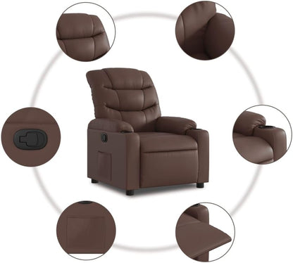 Verstelbare Fauteuil – Relaxstoel – Tv Stoel – Loungestoel – Relax Fauteuil – Kunstleer Bruin – 135 Graden Verstelbaar – Inclusief Bekerhouders