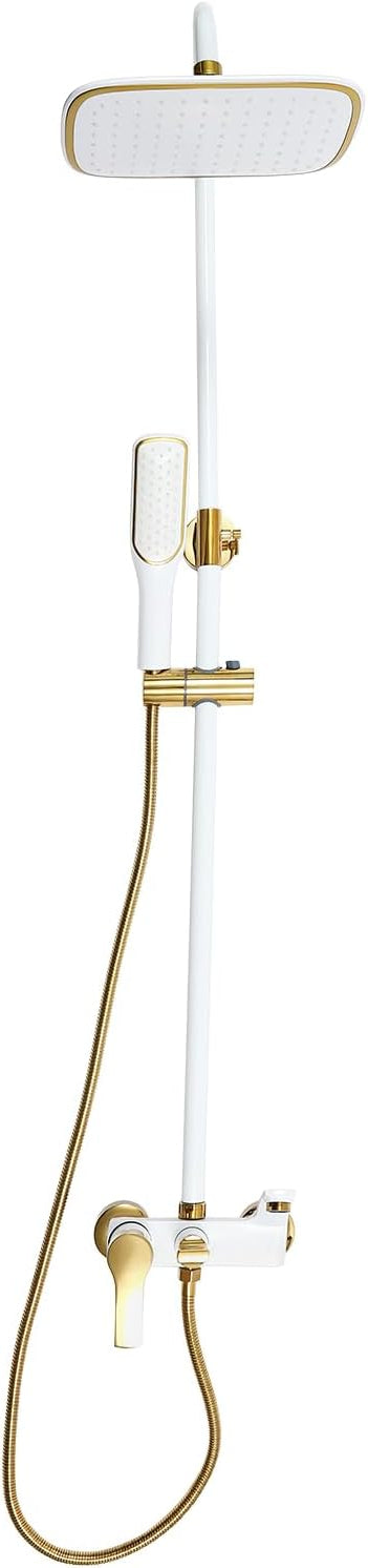 OUKANING Shower Faucet with Rain Shower, Brass Stainless Steel and ABS, Shower System Shower Set, 3 Water Outlet Modes, Indoor Housewarming Gift (White, Gold) - QUORE