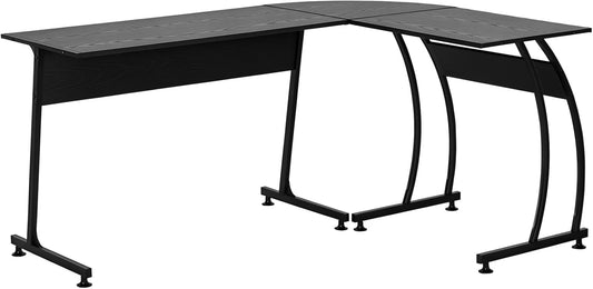 HOMCOM L-Shaped Computer Table Corner Desk Work Table Minimalist Chipboard Metal Space Saving Gaming PC Workstation for Home Office Black 112.5 * 152 * 74CM - QUORE