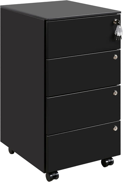 Rollcontainer, mobiele archiefkast, 4 laden, 4 sloten, zwart OFC141B02HI