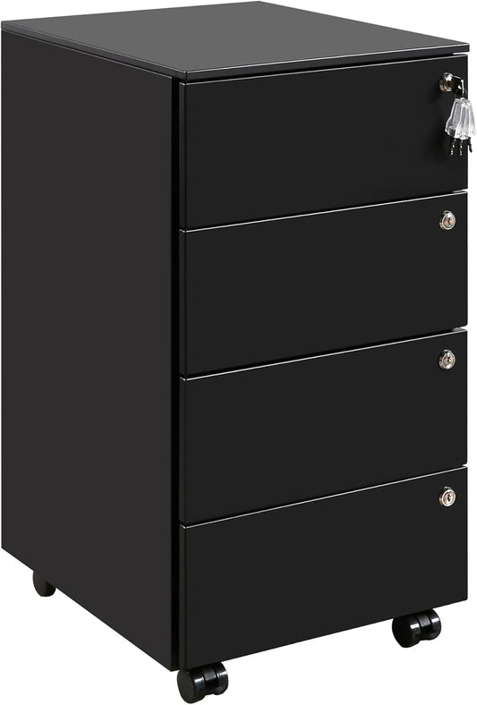 Rollcontainer, mobiele archiefkast, 4 laden, 4 sloten, zwart OFC141B02HI