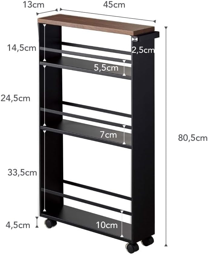 YAMAZAKI Slanke trolley met handgreep - Tower - zwart