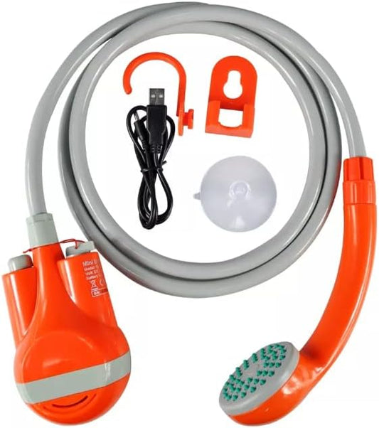 Draagbare campingdouche met 2200 mAh accu, USB-kabel, waterpomp, 1,8 m slang, zuignappen en haken, buitendouche voor kamperen, wandelen, reizen, tuin