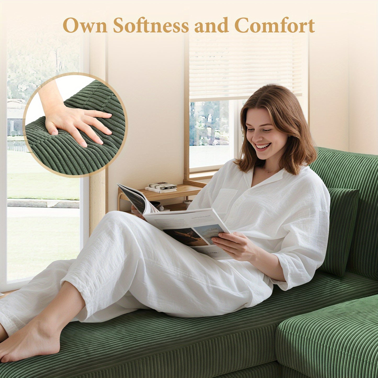 Hoekbank – Hoeksalon – Loungebank – Zithoek – Modulair – Extra Lang 256 cm – Ergonomisch Comfort – Corduroy Stof Met Massief Houten Frame