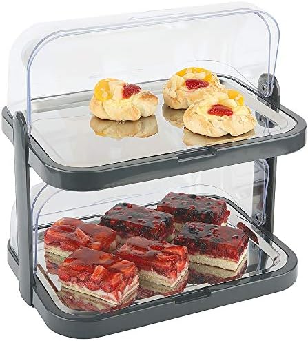 APS 9204 Doppeldecker Buffet Display Case, 2 transparante Roll-Top Bonnets, 2 RVS Tray, 4 Koelaccumulatoren, Ruimtebesparende Opslag