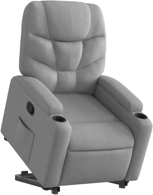 vidaXL Stand Up Chair Adjustable Fabric Light Grey, Stand Up Aid Recliner Armchair for Elderly, Electric Stand Up Aid Chair