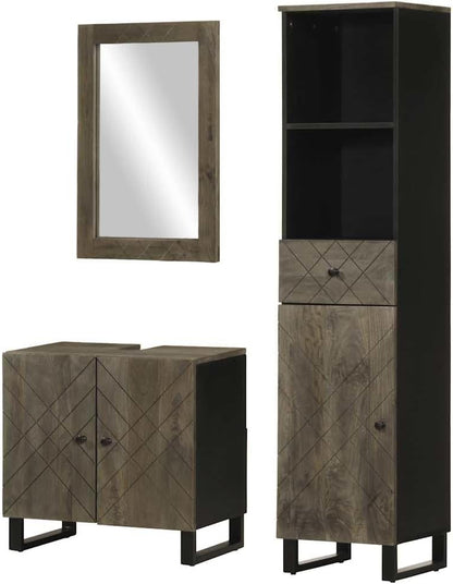 vidaXL 3-piece Bathroom furniture set solid mango wood black - QUORE