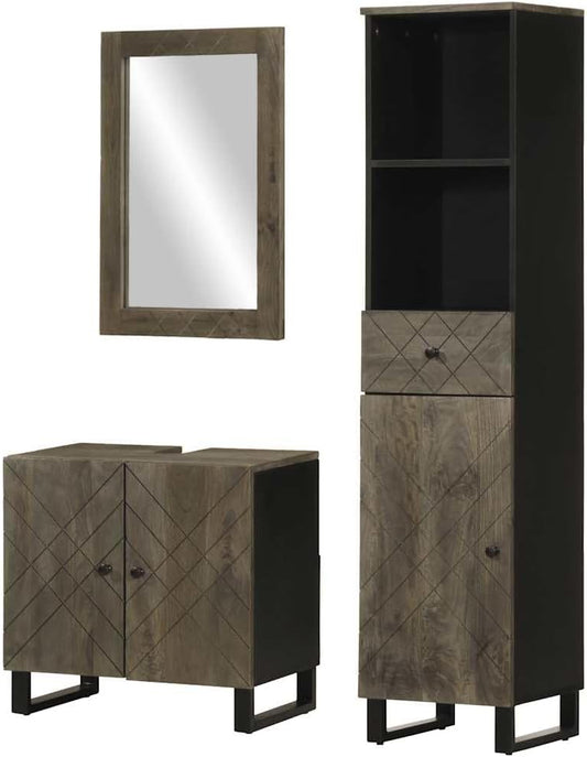 vidaXL 3-piece Bathroom furniture set solid mango wood black - QUORE