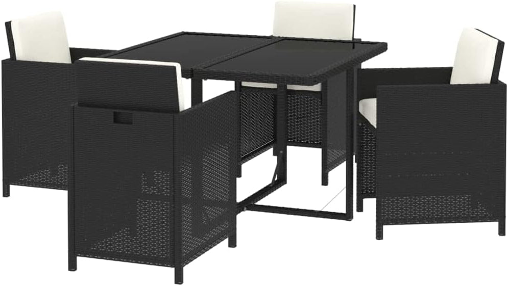 vidaXL 5-Piece Garden Set with Cushions Poly Rattan Black, Garden Furniture Set, Garden Dining Set, Outdoor Seating, Dining Set, Patio Set, Dining Area, Table and Chair, Garden Table - QUORE