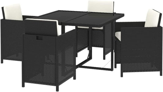 vidaXL 5-Piece Garden Set with Cushions Poly Rattan Black, Garden Furniture Set, Garden Dining Set, Outdoor Seating, Dining Set, Patio Set, Dining Area, Table and Chair, Garden Table - QUORE
