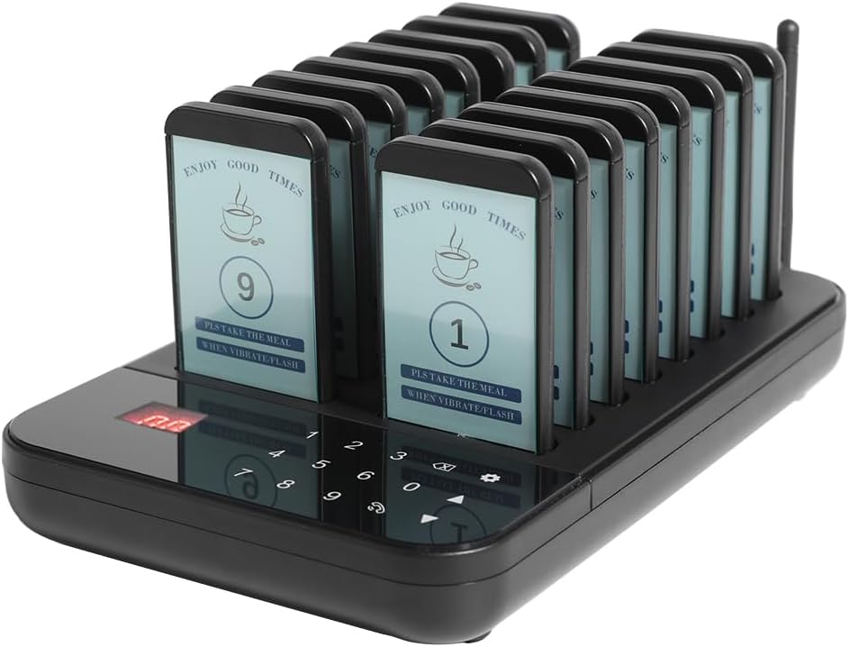 KZH Pager Systeem, Oproepsysteem Restaurant, 16 Pagers, 7 Oproepmodi, Gemakkelijk te Gebruiken, Waterdicht Aanraaktoetsenbord, Semafoonsysteem voor Bar, Ziekenhuis, Hotel