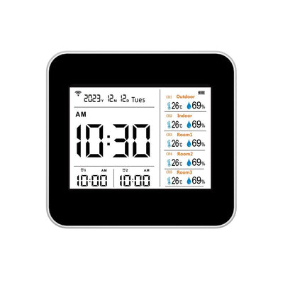 13-in-1 Tuya Intelligente thermometer-hygrometer, nauwkeurige temperatuur- en vochtigheidsmeter voor gebruik binnenshuis, met tijd-/kalender-/alarmweergave, ondersteunt afstandsbediening via app