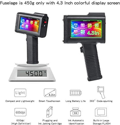 Draagbare Handheld Inkjetprinter – Handprinter – Handheld Printer – Codeerprinter – Inkjet Codeermachine – 4,3 Inch Touchscreen – Ondersteunt 17 Talen