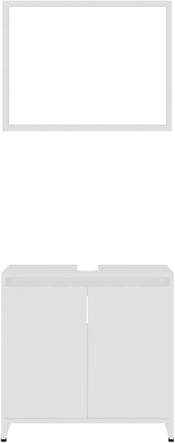 Gecheer 4 Piece Bathroom Furniture Set, Mirror Medium Cabinet Tall Cabinet Under Sink Cabinet, White Chipboard Bathroom Furniture Sets - QUORE