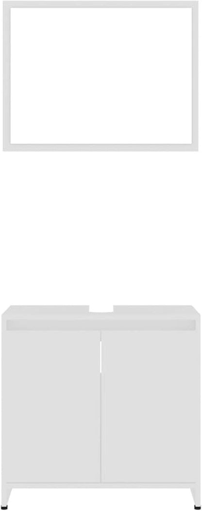 Gecheer 4 Piece Bathroom Furniture Set, Mirror Medium Cabinet Tall Cabinet Under Sink Cabinet, White Chipboard Bathroom Furniture Sets - QUORE