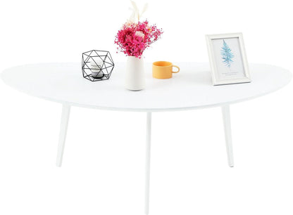 PHOENANCEE Lage Ovale Salontafel, Mid Century Moderne Salontafels voor Woonkamer, Massief Houten Mango Tafelblad en Eiken Houten Tafelpoten, 120 cm, W it