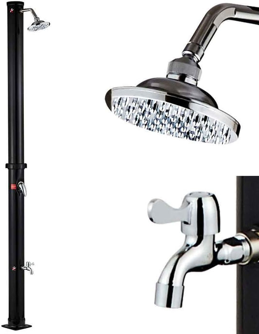 BAKAJI Douche op zonne-energie voor tuin, zwembad, outdoor, camping, waterreservoir 35 l, met verstelbare douchekop, voor warm water, kraan, slangaansluiting voor de tuin, afmetingen 220 x 16,5 x 16,5