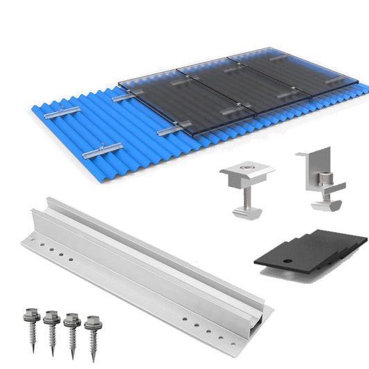 Zonnepaneelhouder, zonnepaneel aluminium bevestigingssysteem, trapeziumplaat, fotovoltaïsche bevestigingsrail, profielconnector voor fotovoltaïsche PV, bevestigingsset 4 x zonnepaneel 30 35 mm dikte