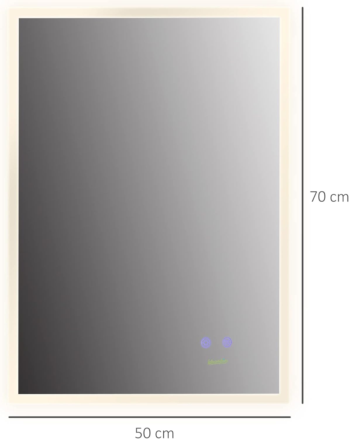 Badkamerspiegel – Wandspiegel – LED Spiegel – Anti-Condens Spiegel – Verlichte Spiegel – Dimbaar – Aluminium – 70x50 cm - QUORE