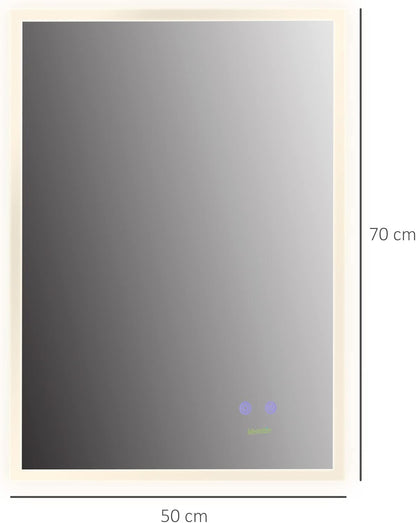 Badkamerspiegel – Wandspiegel – LED Spiegel – Anti-Condens Spiegel – Verlichte Spiegel – Dimbaar – Aluminium – 70x50 cm - QUORE