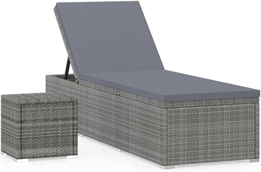vidaXL Sun lounger with cushion and tea table Sun lounger lounge bed bed lounger cushion lounge chair garden furniture garden bed poly rattan gray