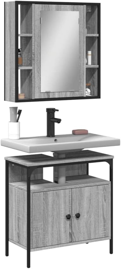 vidaXL 2 Piece Bathroom Furniture Set Processed Wood Grey Sonoma Oak Colour, Bathroom Set, Bathroom Cabinet, Vanity Unit, Washbasin, Bathroom Cabinet