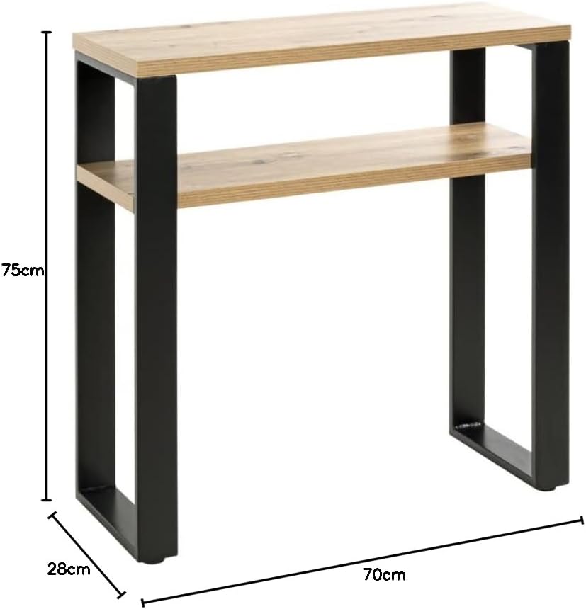 HAKU Console eiken, zwart, MDF, metaal - Maat: B 70 cm x H 75 cm x D 28 cm, Stijl: Modern