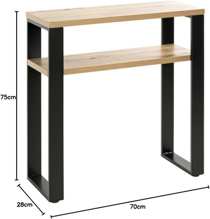 HAKU Console eiken, zwart, MDF, metaal - Maat: B 70 cm x H 75 cm x D 28 cm, Stijl: Modern