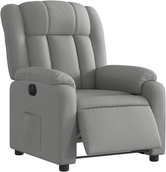 Elektrische Massagestoel – Fauteuil – Verstelbare Rugleuning – Voetsteun – Relaxstoel – Met 6-Punts Vibratiemassage – Elektrische Ligfunctie – Lichtgrijze Gestoffeerde Stoel